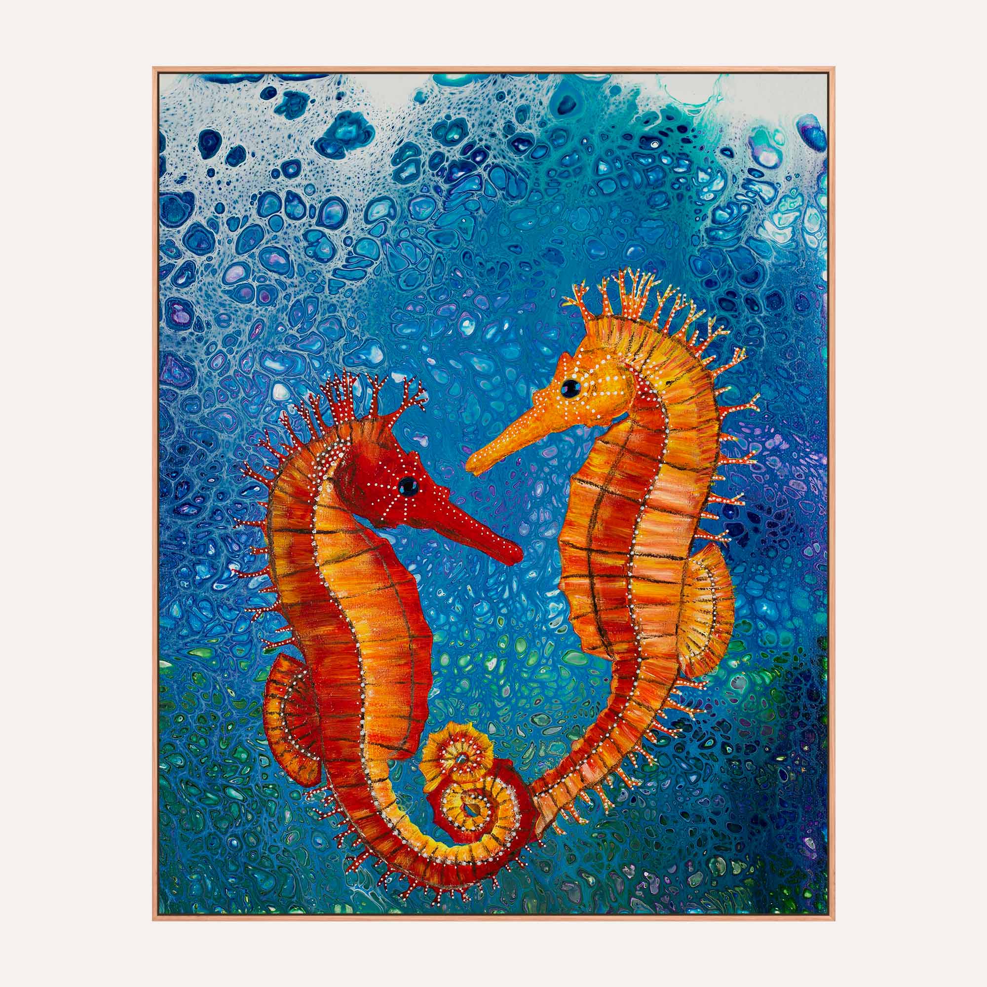 Seahorse love 2024 original acrylic painting 14x14”